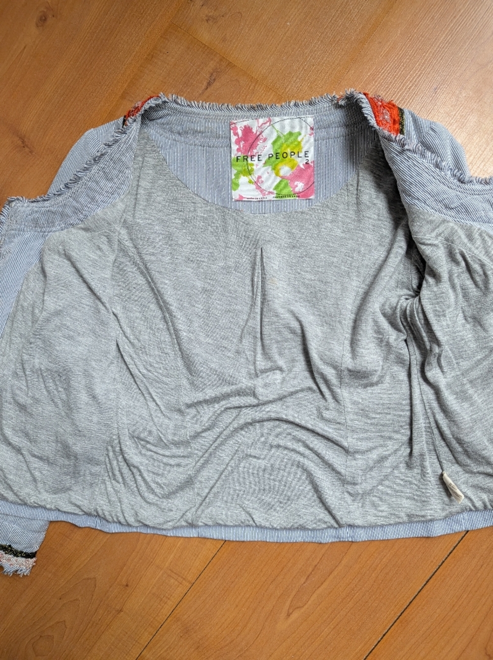 Free People Blue Pinstripe Blazer with Coral Trim - Picture 12 of 14